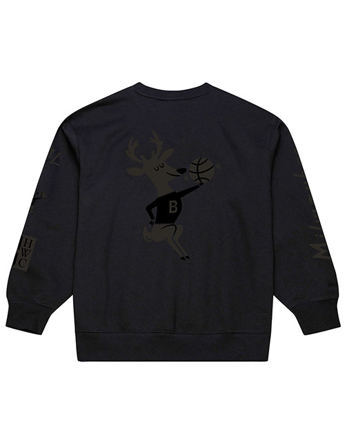 Mitchell & Ness HWC '68 Phantom Black Milwaukee Bucks Crewneck Sweatshirt-back
