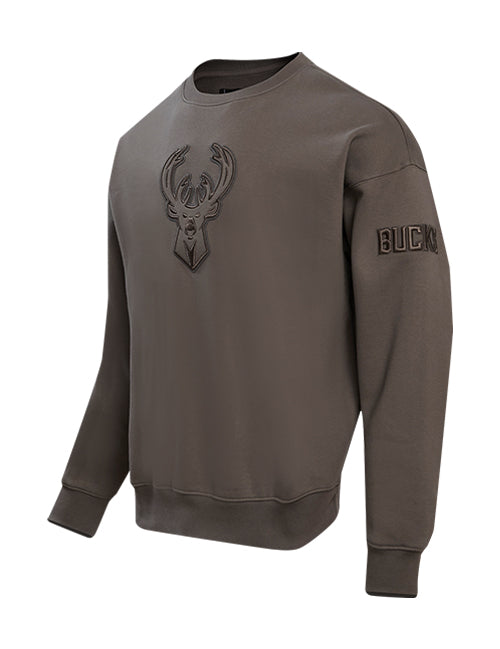 Pro Standard Neutral Brown Milwaukee Bucks Crewneck Sweatshirt-angled front