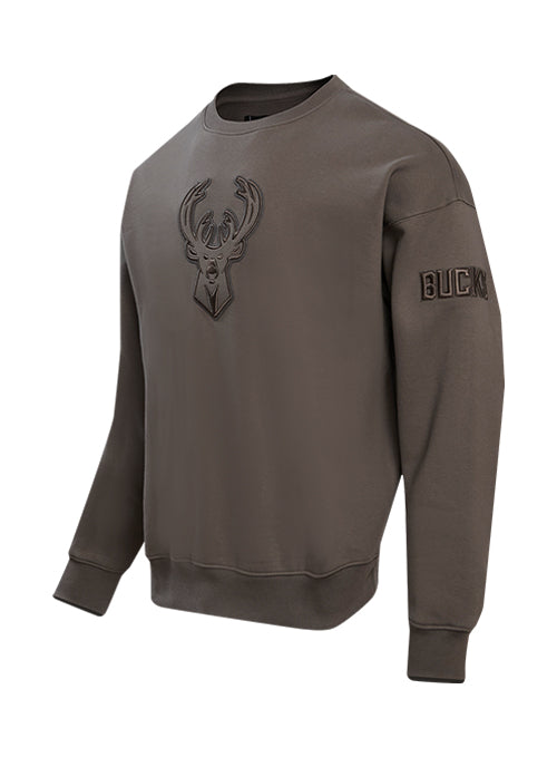 Pro Standard Neutral Brown Milwaukee Bucks Crewneck Sweatshirt-angled front