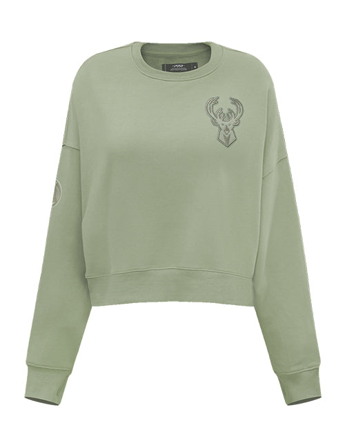 Women's Pro Standard Neutral Milwaukee Bucks Crewneck Sweatshirt-front