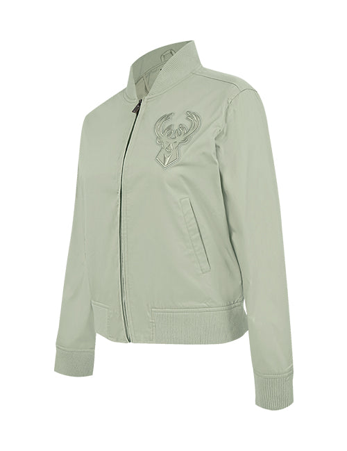 Women's Pro Standard Neutral Milwaukee Bucks Twill Jacket-angled front