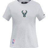Women's Pro Standard Classic Icon Heather Grey Milwaukee Bucks  T-Shirt- front