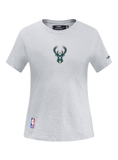 Women's Pro Standard Classic Icon Heather Grey Milwaukee Bucks  T-Shirt- front