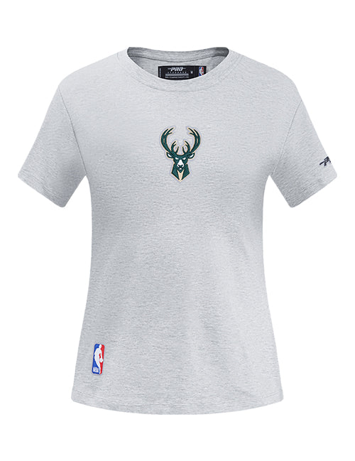 Women's Pro Standard Classic Icon Heather Grey Milwaukee Bucks  T-Shirt- front