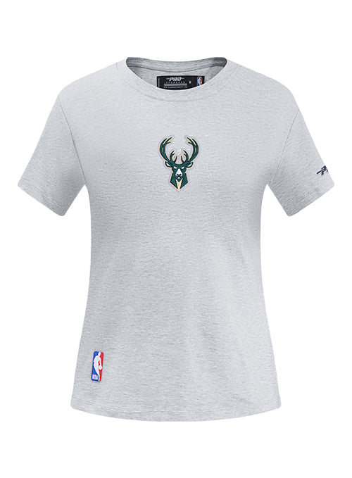 Women's Pro Standard Classic Icon Heather Grey Milwaukee Bucks  T-Shirt- front
