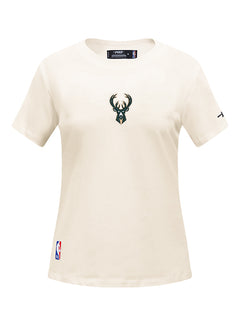 Women's Pro Standard Classic Icon Cream Milwaukee Bucks T-Shirt-front