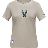 Women's Pro Standard Classic Icon Taupe Milwaukee Bucks T-Shirt-front
