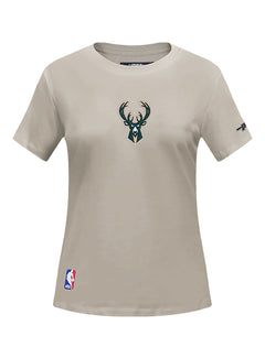 Women's Pro Standard Classic Icon Taupe Milwaukee Bucks T-Shirt-front