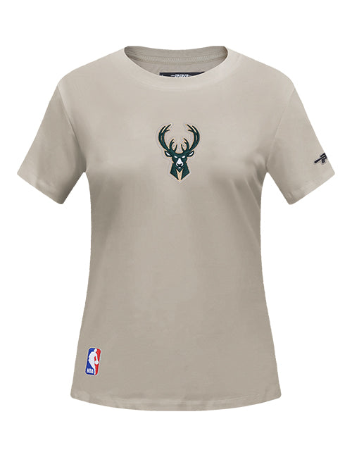 Women's Pro Standard Classic Icon Taupe Milwaukee Bucks T-Shirt-front