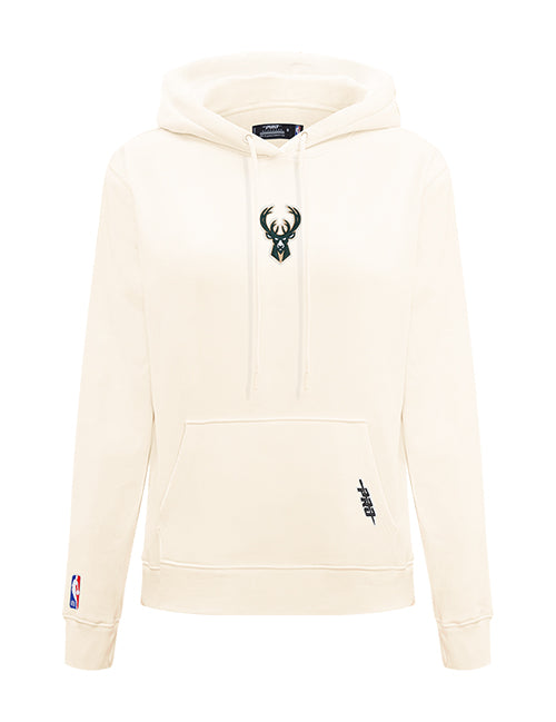 Women's Pro Standard Classic Icon Eggshell Milwaukee Bucks Hooded Sweatshirt-front