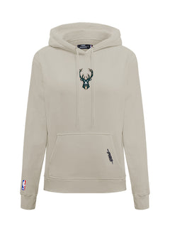 Women's Pro Standard Classic Icon Taupe Milwaukee Bucks Hooded Sweatshirt-front