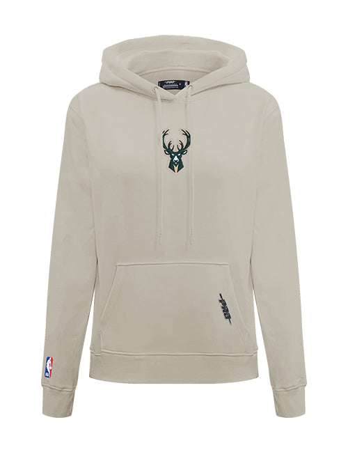 Women's Pro Standard Classic Icon Taupe Milwaukee Bucks Hooded Sweatshirt-front