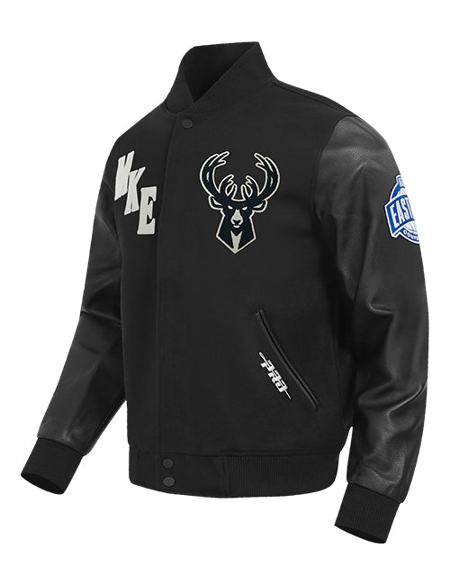 Pro Standard First Time Milwaukee Bucks Varsity Wool Jacket-angled front
