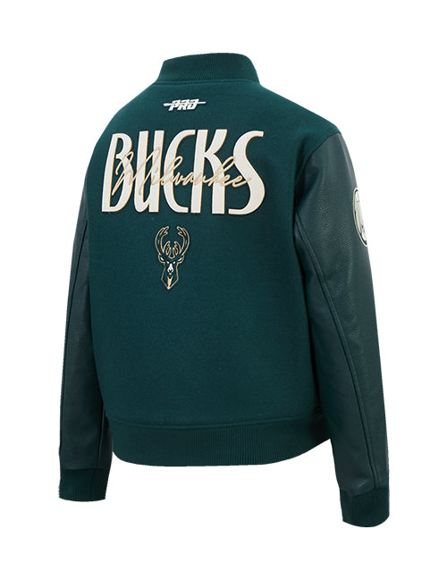 Women's Pro Standard Original Players Milwaukee Bucks Varsity Wool Jacket-angled back