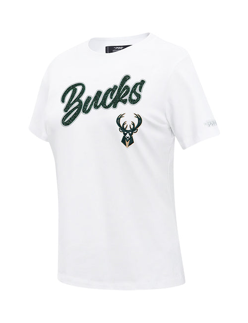 Women's Pro Standard Crystalline White Milwaukee Bucks T-Shirt-angled front