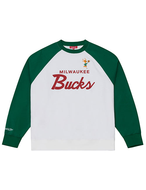 Women's Mitchell & Ness HWC '68 Head Coach Milwaukee Bucks Crewneck Sweatshirt-front