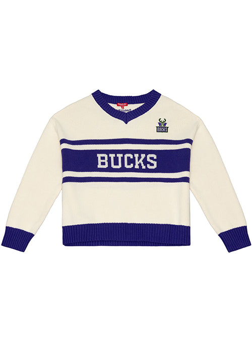 Women's Mitchell & Ness HWC '93 Retro Roots Milwaukee Bucks V-Neck Sweater- front