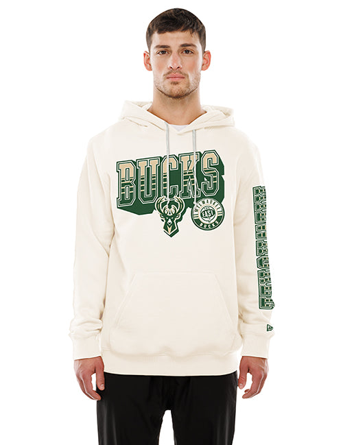 New Era Throwback Wordmark Stripes Milwaukee Bucks Hooded Sweatshirt