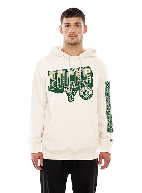 New Era Throwback Wordmark Stripes Milwaukee Bucks Hooded Sweatshirt
