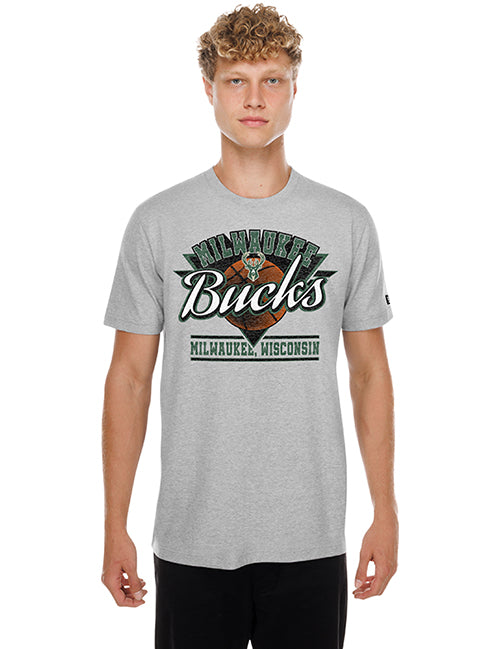 New Era Fan Grey Milwaukee Bucks Basketball T-Shirt-front
