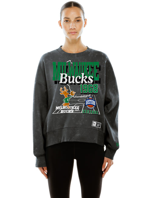 Women's New Era HWC '68 Milwaukee Bucks Washed Crewneck Sweatshirt