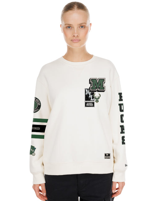 Women's New Era Fan Logos Milwaukee Bucks Crewneck Sweatshirt-front