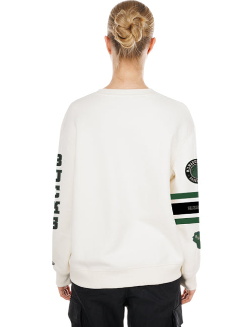 Women's New Era Fan Logos Milwaukee Bucks Crewneck Sweatshirt-back