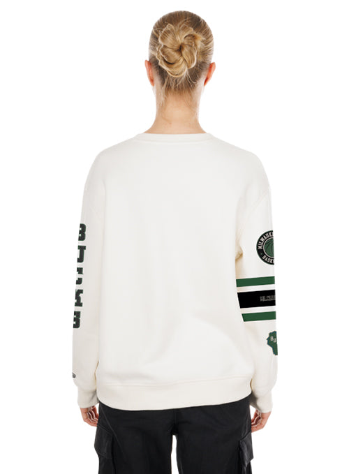 Women's New Era Fan Logos Milwaukee Bucks Crewneck Sweatshirt-back
