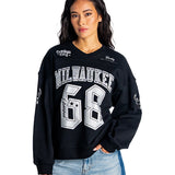 Women's Bucks In Six x The Wild Collective Flash Milwaukee Bucks Terry Crewneck Sweatshirt-front