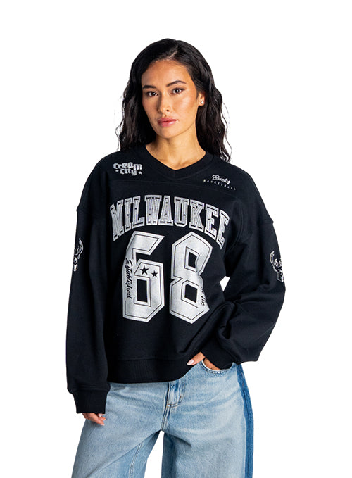 Women's Bucks In Six x The Wild Collective Flash Milwaukee Bucks Terry Crewneck Sweatshirt-front