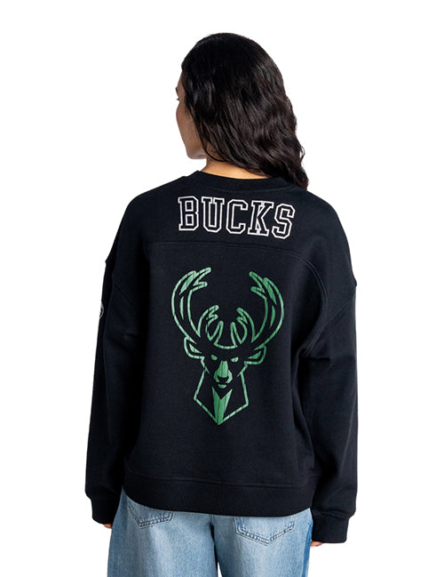 Women's Bucks In Six x The Wild Collective Flash Milwaukee Bucks Terry Crewneck Sweatshirt-back