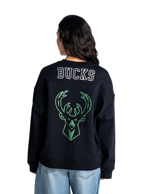 Women's Bucks In Six x The Wild Collective Flash Milwaukee Bucks Terry Crewneck Sweatshirt-back