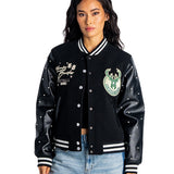 Women's Bucks In Six x The Wild Collective Flash Milwaukee Bucks Varsity Jacket-front