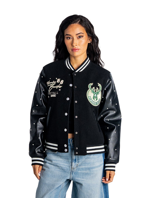 Women's Bucks In Six x The Wild Collective Flash Milwaukee Bucks Varsity Jacket-front