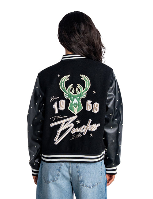 Women's Bucks In Six x The Wild Collective Flash Milwaukee Bucks Varsity Jacket-back