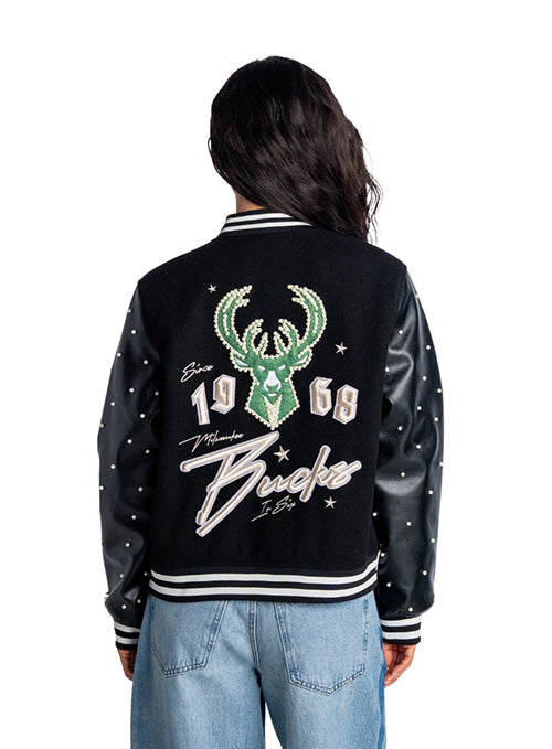 Women's Bucks In Six x The Wild Collective Flash Milwaukee Bucks Varsity Jacket-back
