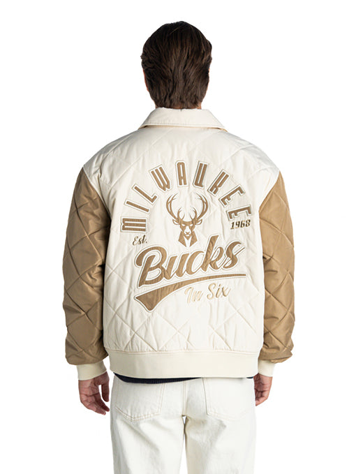 Bucks In Six x The Wild Collective Dunes Milwaukee Bucks Quilted Nylon Jacket-back