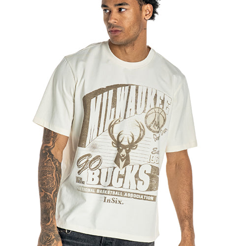 Bucks In Six x The Wild Collective Dunes Milwaukee Bucks Graphic T-Shirt-front, male model
