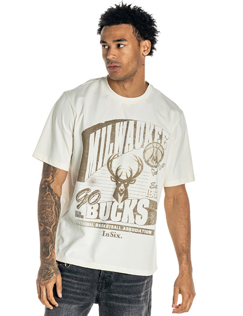 Bucks In Six x The Wild Collective Dunes Milwaukee Bucks Graphic T-Shirt-front, male model