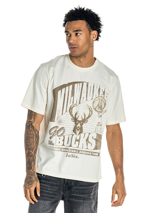 Bucks In Six x The Wild Collective Dunes Milwaukee Bucks Graphic T-Shirt-front, male model