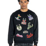 Bucks In Six x The Wild Collective Logos Milwaukee Bucks Crewneck Sweatshirt-front, male model