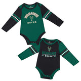 Infant Snicker Milwaukee Bucks 2-Pack Long Sleeve Onesie Set
