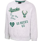 Youth Girls Coco AOP Milwaukee Bucks Crewneck Sweatshirt