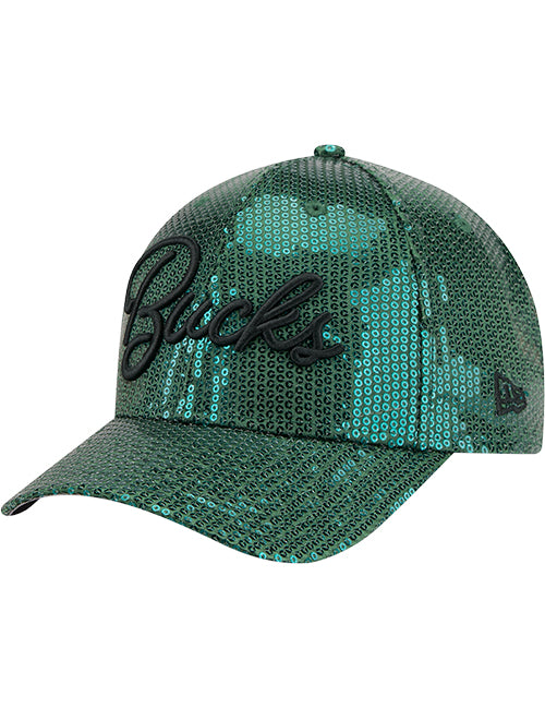 Women's New Era 9Forty M-Crown Sequin Milwaukee Bucks Snapback Hat-left