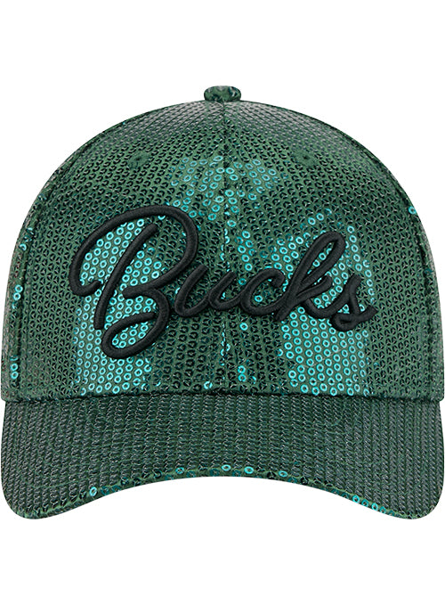 Women's New Era 9Forty M-Crown Sequin Milwaukee Bucks Snapback Hat-front