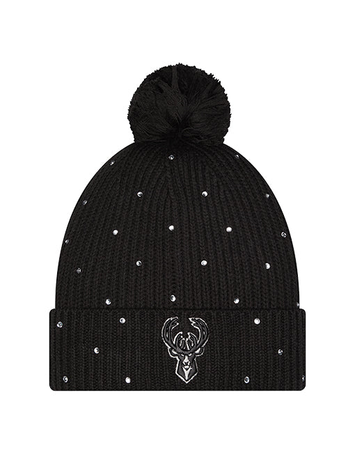 Women's New Era Rhinestone Milwaukee Bucks Pom Cuffed Knit Hat