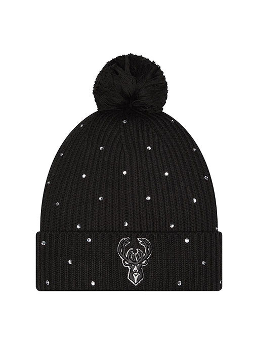 Women's New Era Rhinestone Milwaukee Bucks Pom Cuffed Knit Hat