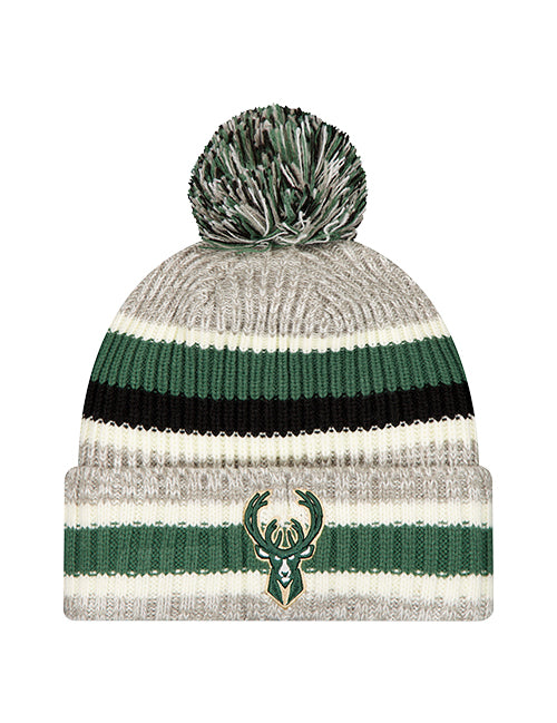 New Era Stripe Pom Milwaukee Bucks Cuffed Knit Hat
