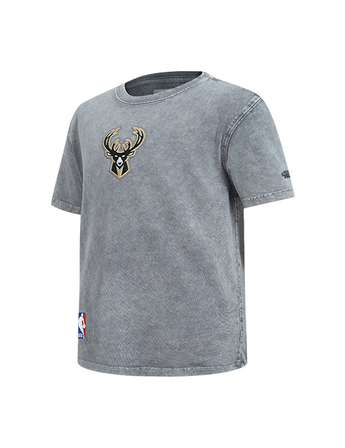 Youth Pro Standard Washed Classics Grey Milwaukee Bucks T-Shirt-angled front