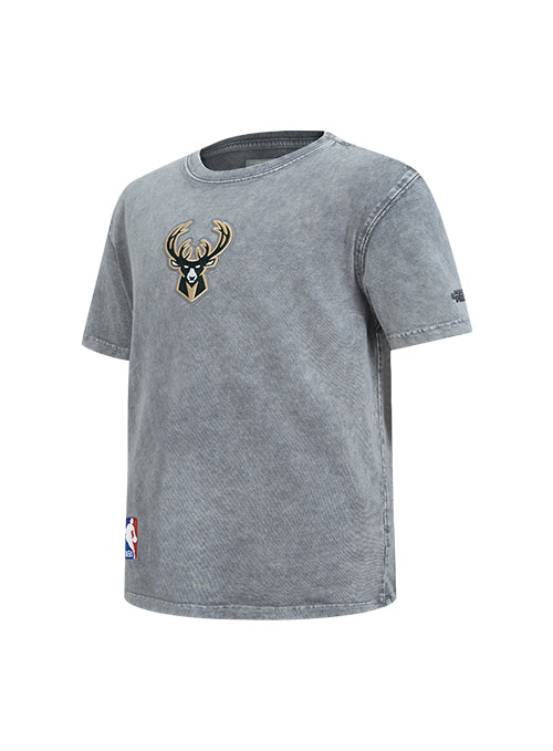 Youth Pro Standard Washed Classics Grey Milwaukee Bucks T-Shirt-angled front